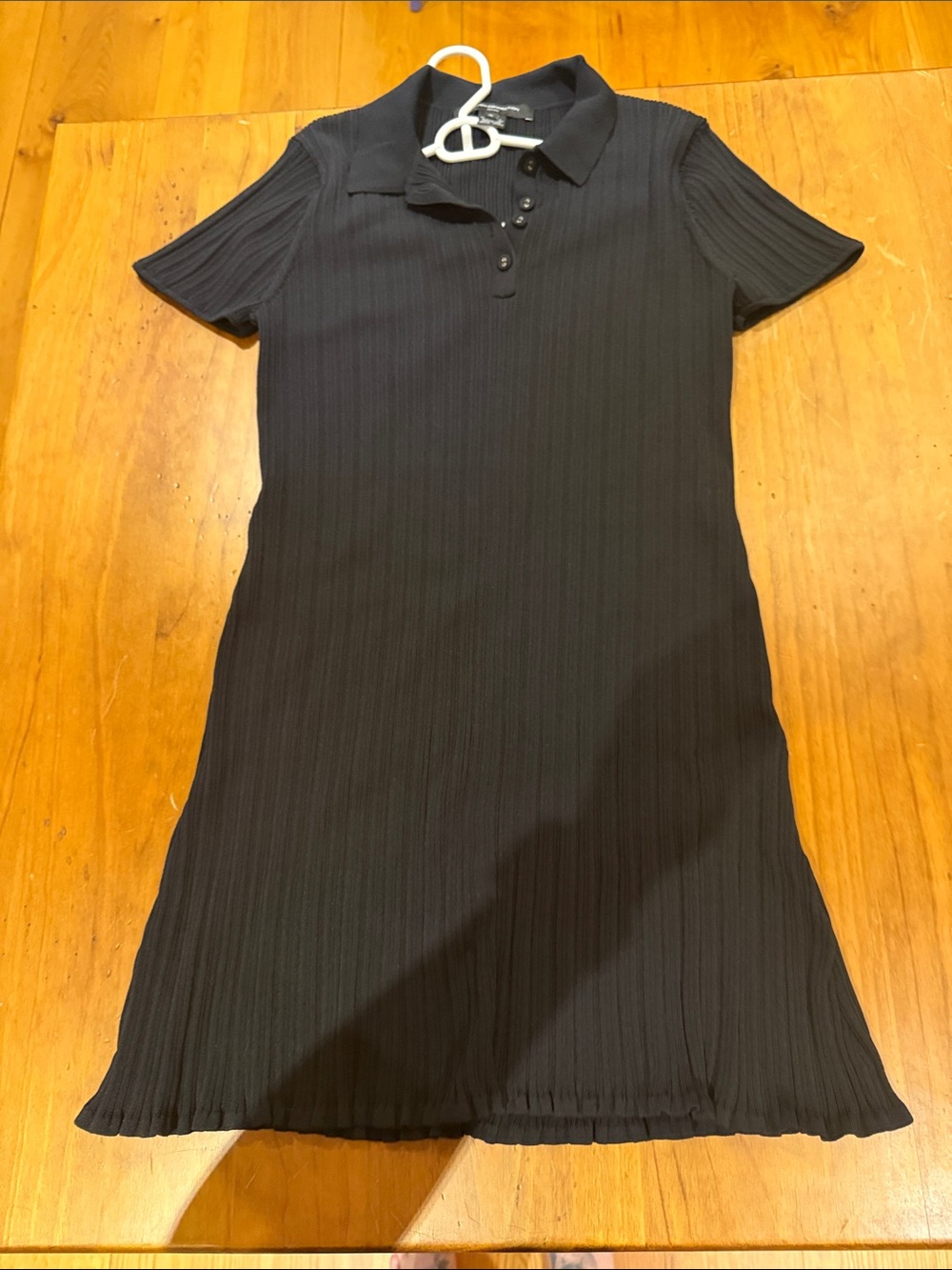 French Connection Black Ribbed Polo Midi Dress